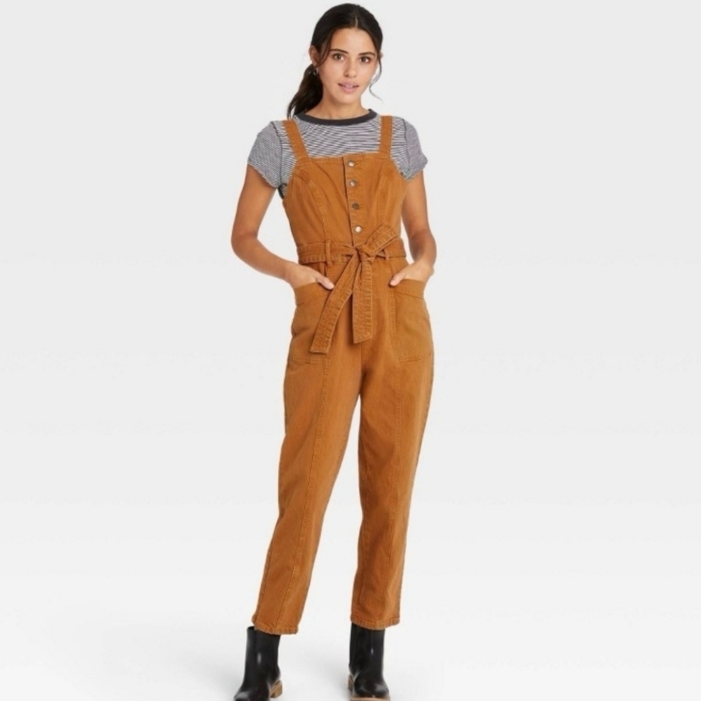 Billabong M Olive button-up tie waist overalls Romper Jumpsuit - Picture 1 of 8